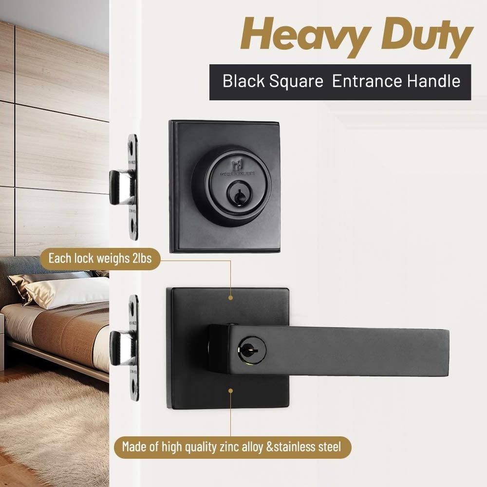 Door Lock Handle Set Black Square 3 Lever Lock Zinc Alloy heavy Duty brass door locks and handles