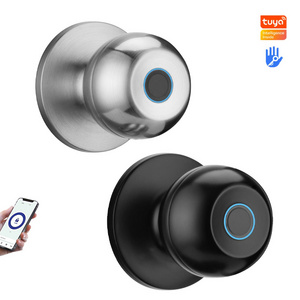 Black Sliver round mortise latch Fingerprint biometric wood door replacement lock tuya ttlock app BLE WIFI smart knob lock