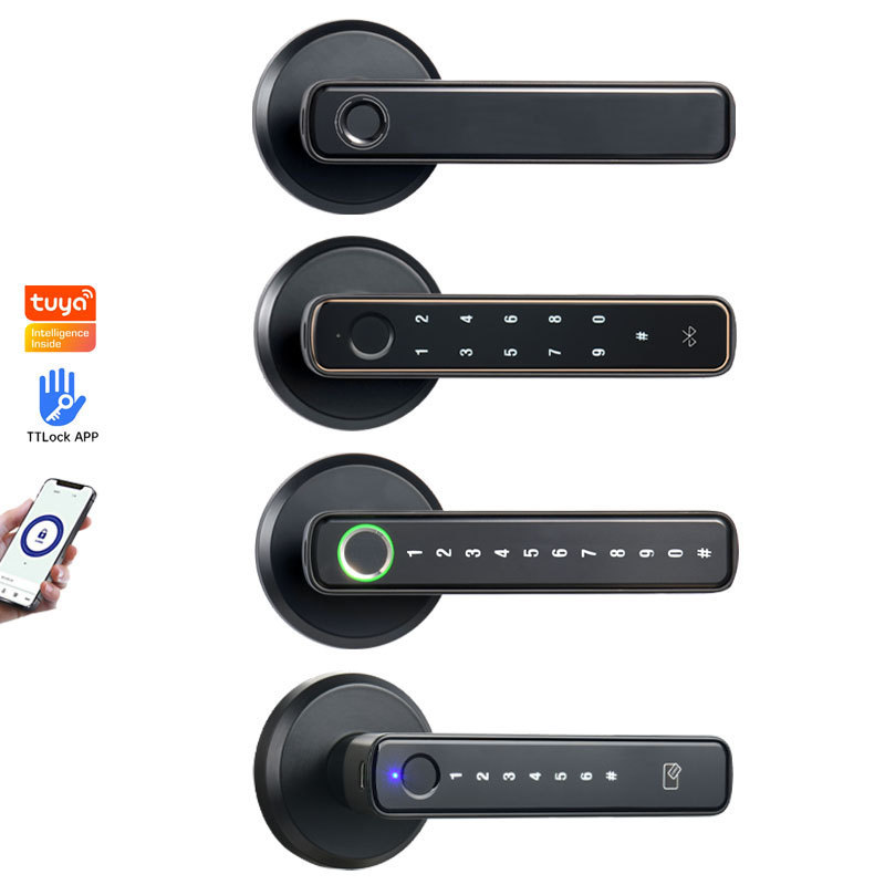 Electric Handle Lock TUYA Smart Home Door Lock Biometric fingerprint lock cerradura inteligente con huella digital