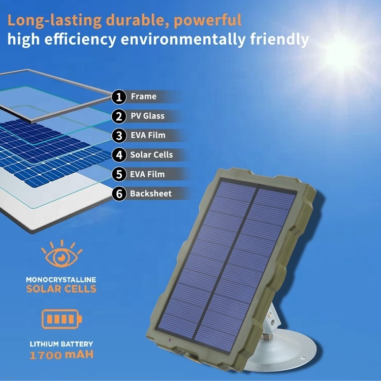 High-capacity 1500mAh 1.5W Solar Panel Charger Battery Trail Camera Outdoor IP66 Waterproof Hunting Camera Solar Charging Panel