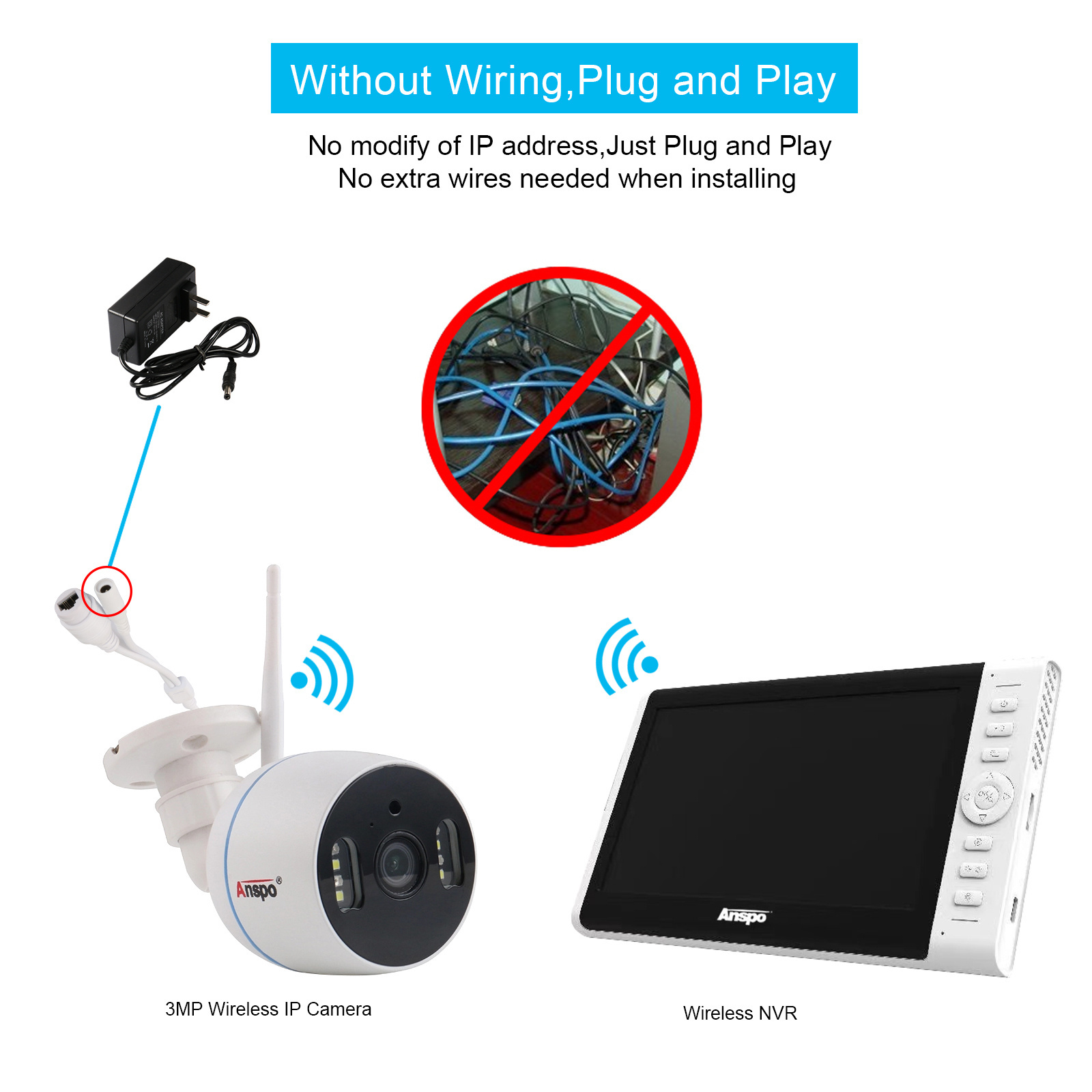 2MP 4CH Wireless Camera Kit Wifi NVR with 10 inch Monitor Screen IP LCD 4 Channels Surveillance WIFI Kit