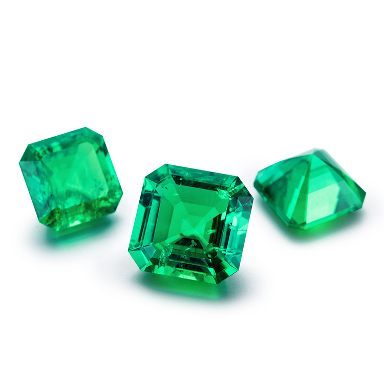 ANSTER Hydrothermal Created Loose Gemstones Asscher Cut Colombian Lab Grown Green Emerald