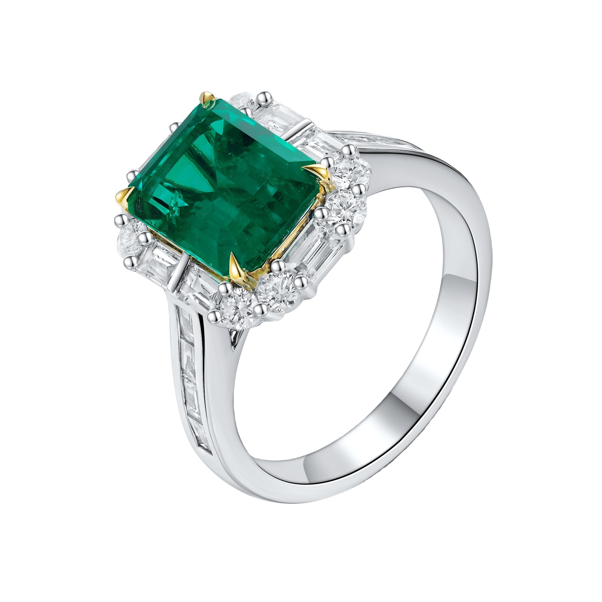 Gemnel Dainty Jewelry 18K Gold Lab Grown Emerald Ring Gemstone Rings Natural Inclusion Lab Grown Diamond Ring