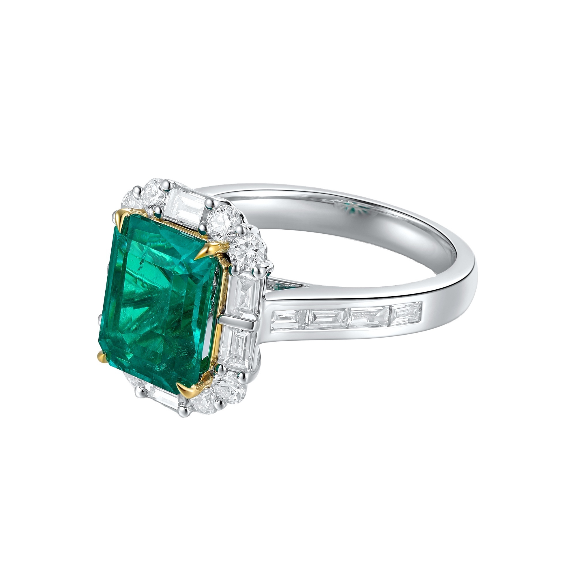 Gemnel Dainty Jewelry 18K Gold Lab Grown Emerald Ring Gemstone Rings Natural Inclusion Lab Grown Diamond Ring