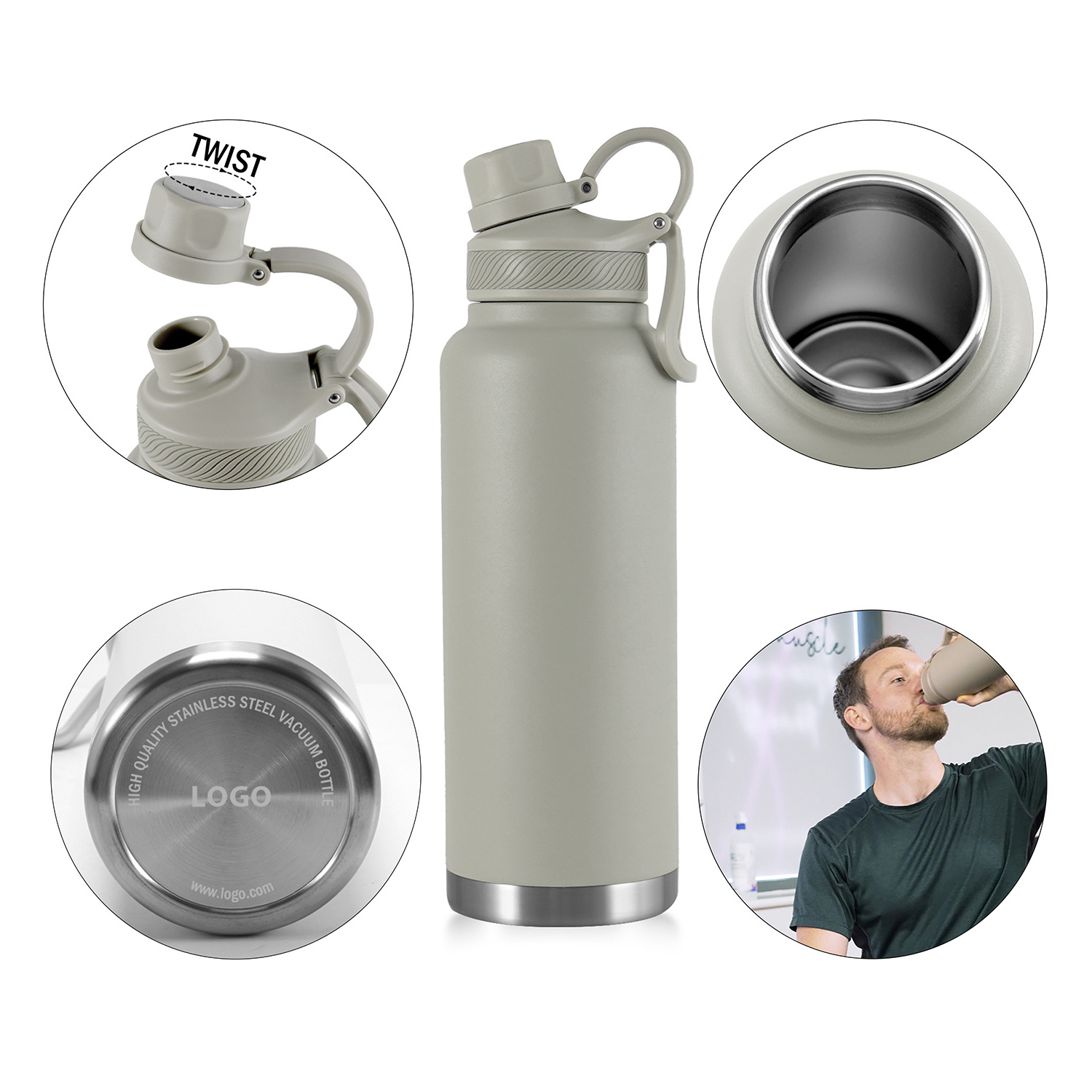 1 liter 40oz growler double lids stainless steel fancy vacuum flask water bottle