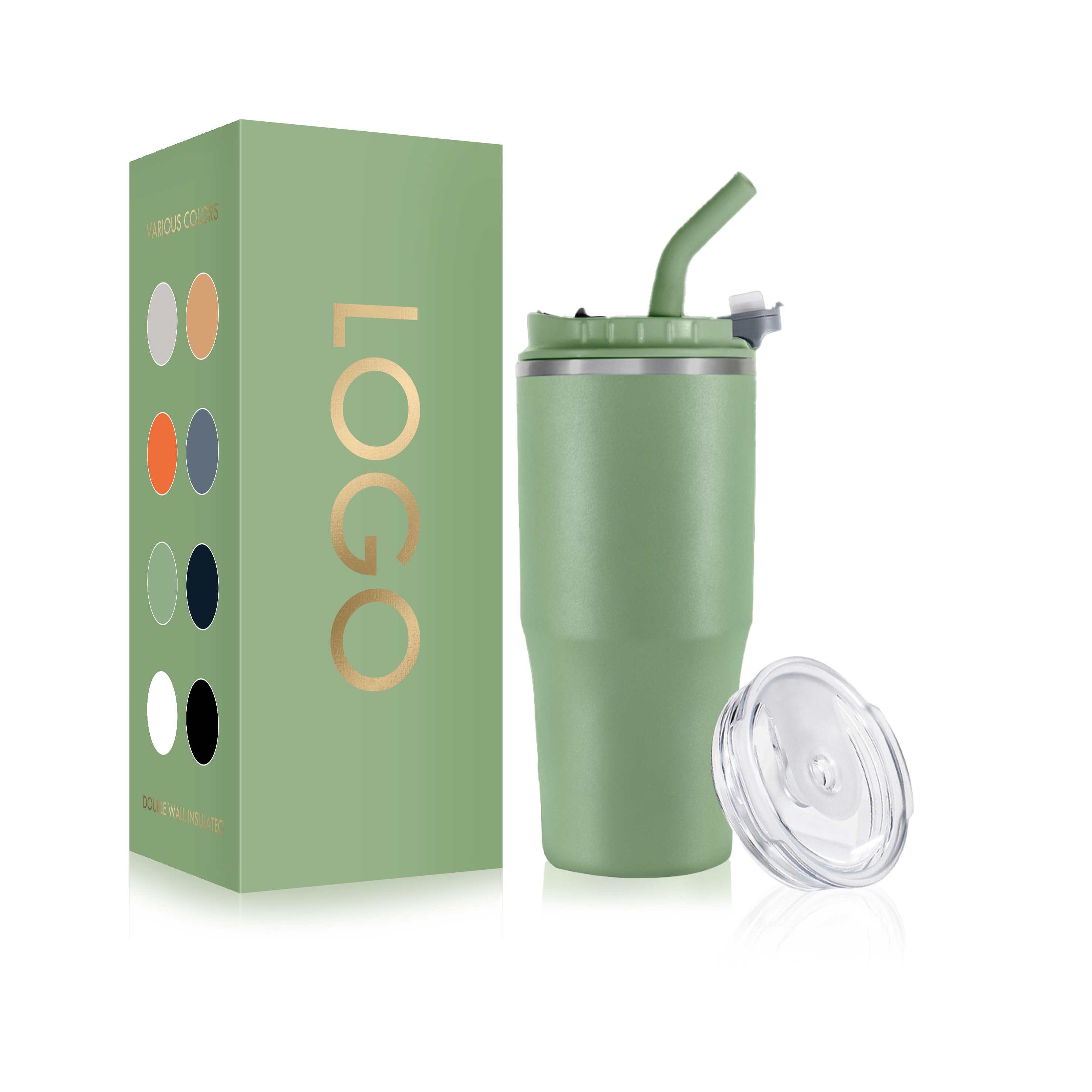 Hotsale powder coated coffee travel mug metal tumbler with straw and lids