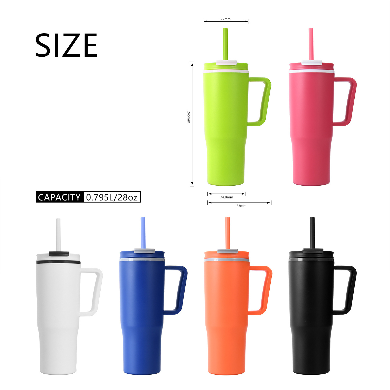 Ansheng 40oz double wall reusable plastic Tumbler with Handle and Straw Lid