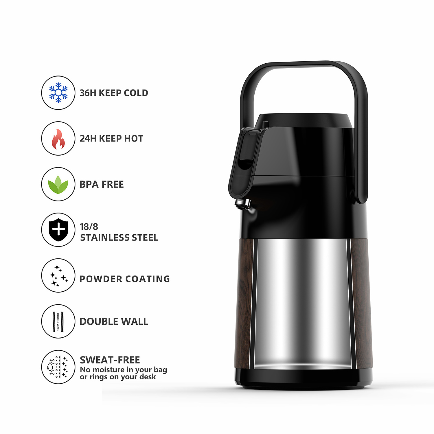 ANSHENG Coffee water Thermal Insulated Stainless Steel Coffee pot dispenser with pump