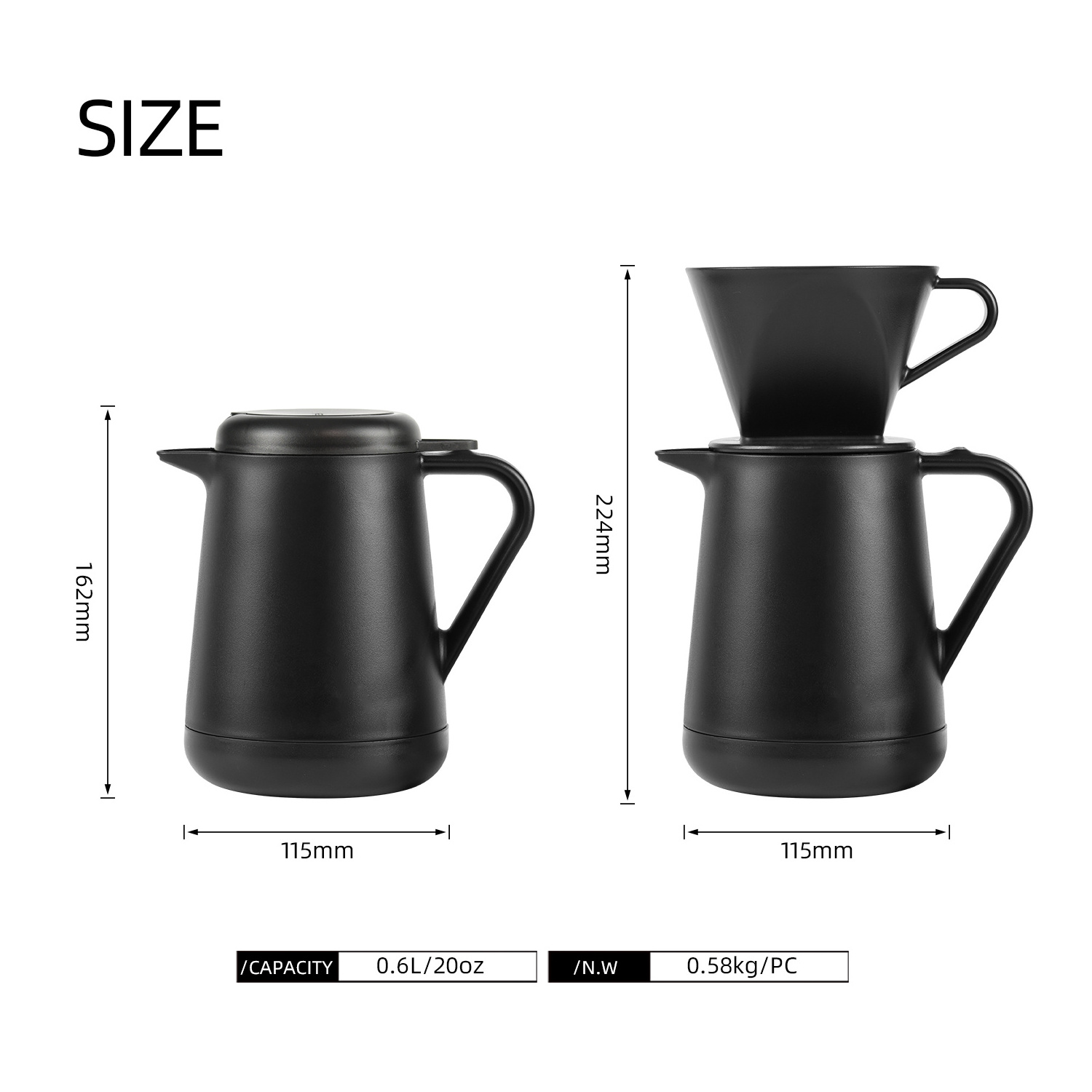 20oz Carafe Thermos 18/8 Stainless Steel Insulation Portable reusable Vacuum Coffee tea pot set with infuser