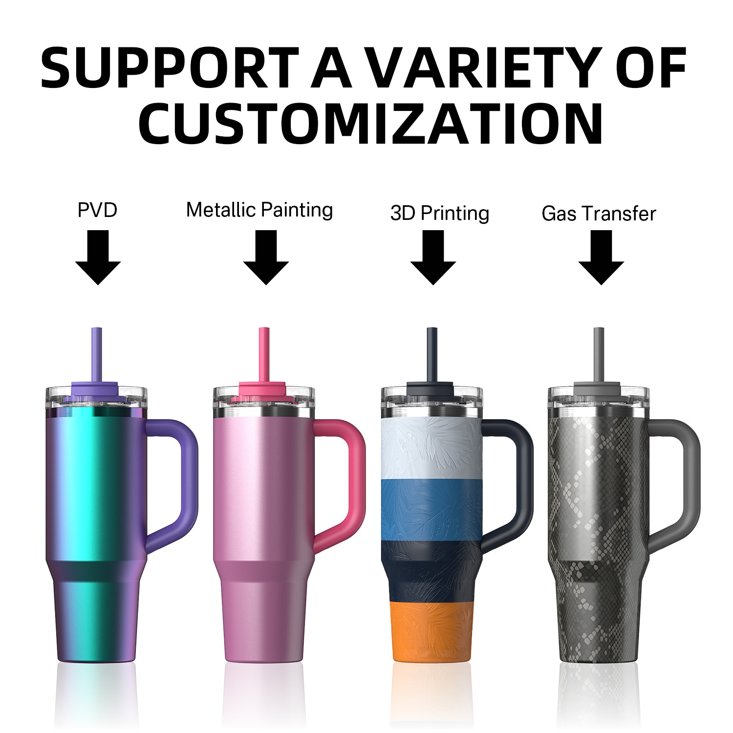 Custom Tumbler Cup Logo Quencher Flowstate Stainless Steel Vacuum Insulated Tumbler 30oz 40oz outdoor mugs With Handle