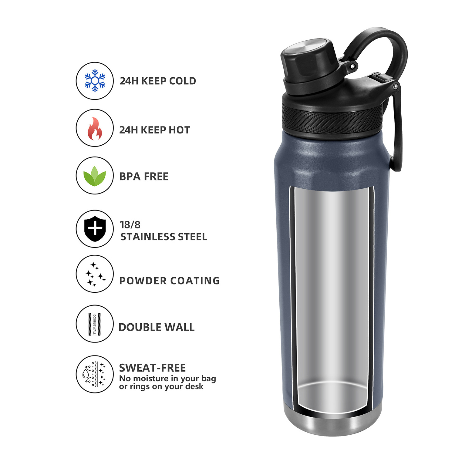 ANSHENG sports travel vacuum flask powder coated stainless steel double walled thermal water bottle