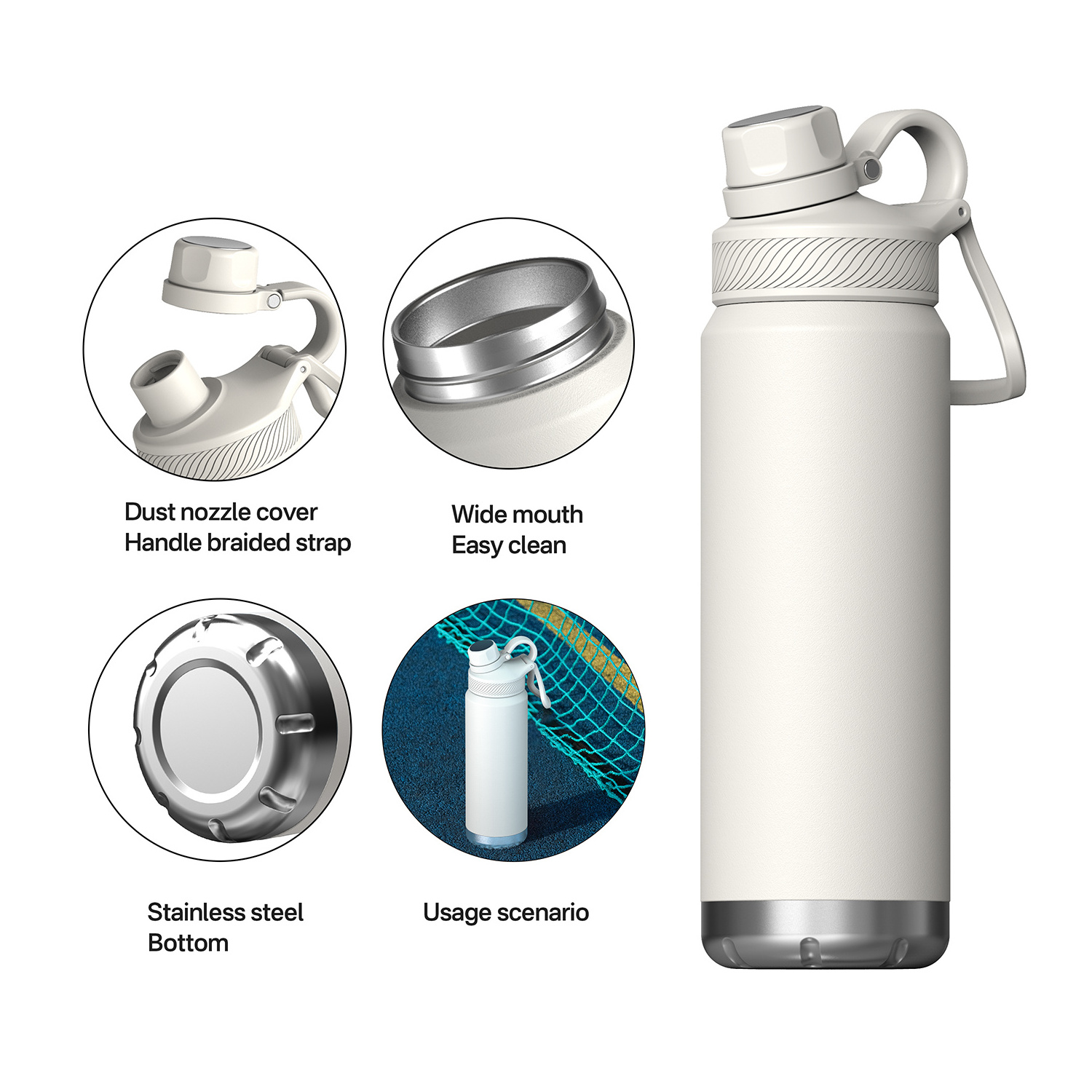 24oz Stainless Steel Bottle Water Thermos Flask Tumbler With Handle Insulated Water Bottles Water Flask