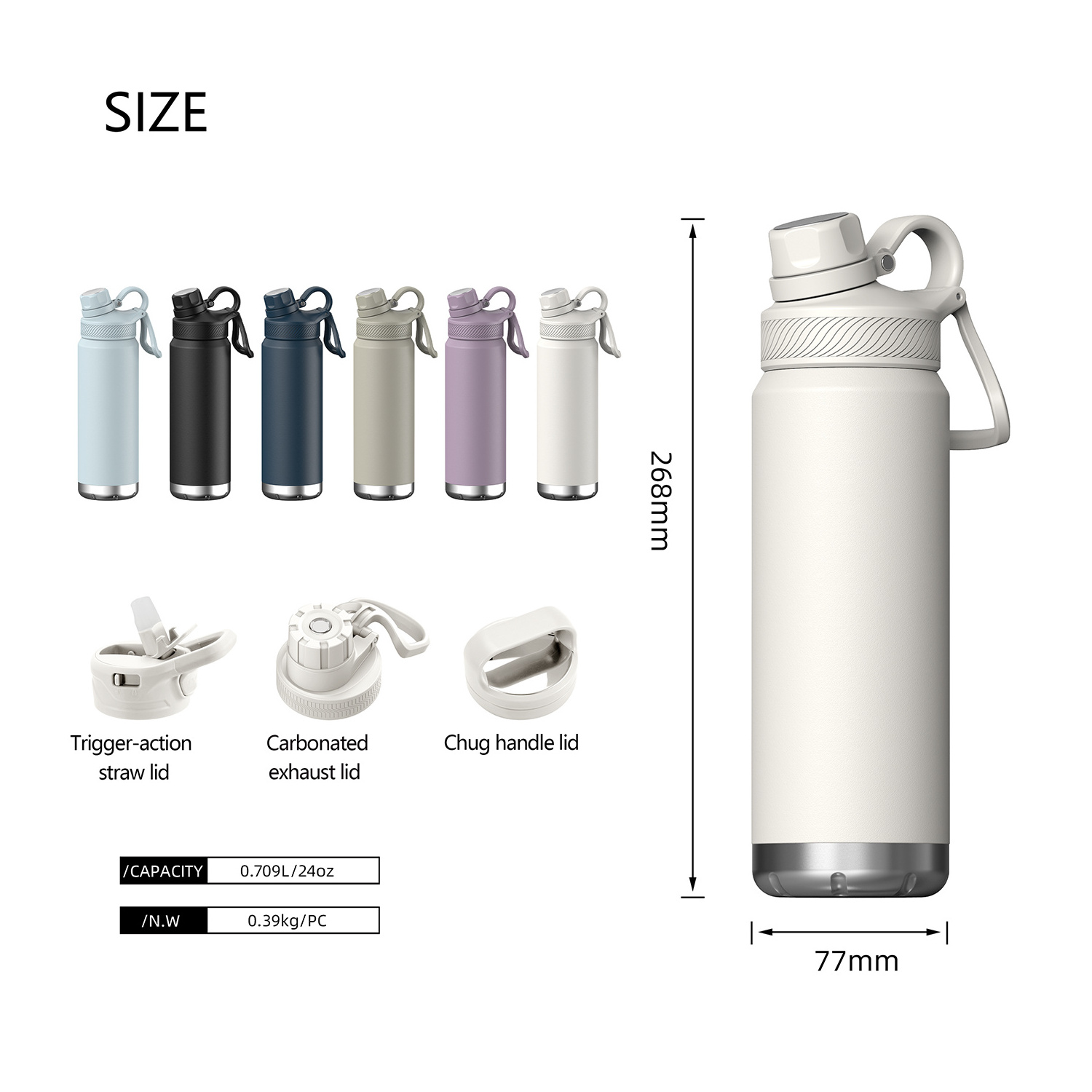 24oz Stainless Steel Bottle Water Thermos Flask Tumbler With Handle Insulated Water Bottles Water Flask