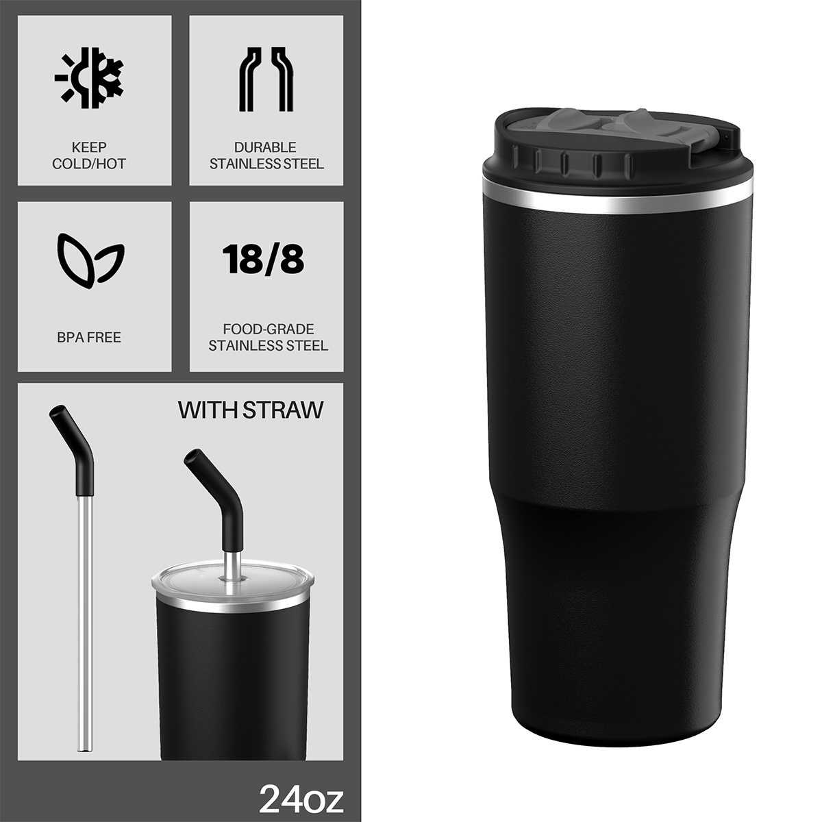 20oz 24oz Powder Coated Travel Tumbler Double Walled Vacuum Coffee Mug Insulated Stainless Steel Cup With Lid