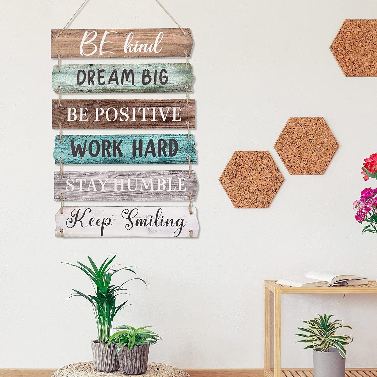 Rustic Wall Hanging Plaque Sign Inspirational Wall Art Farmhouse Wooden Wall Signs Positive Decor Hanging Sign for Office