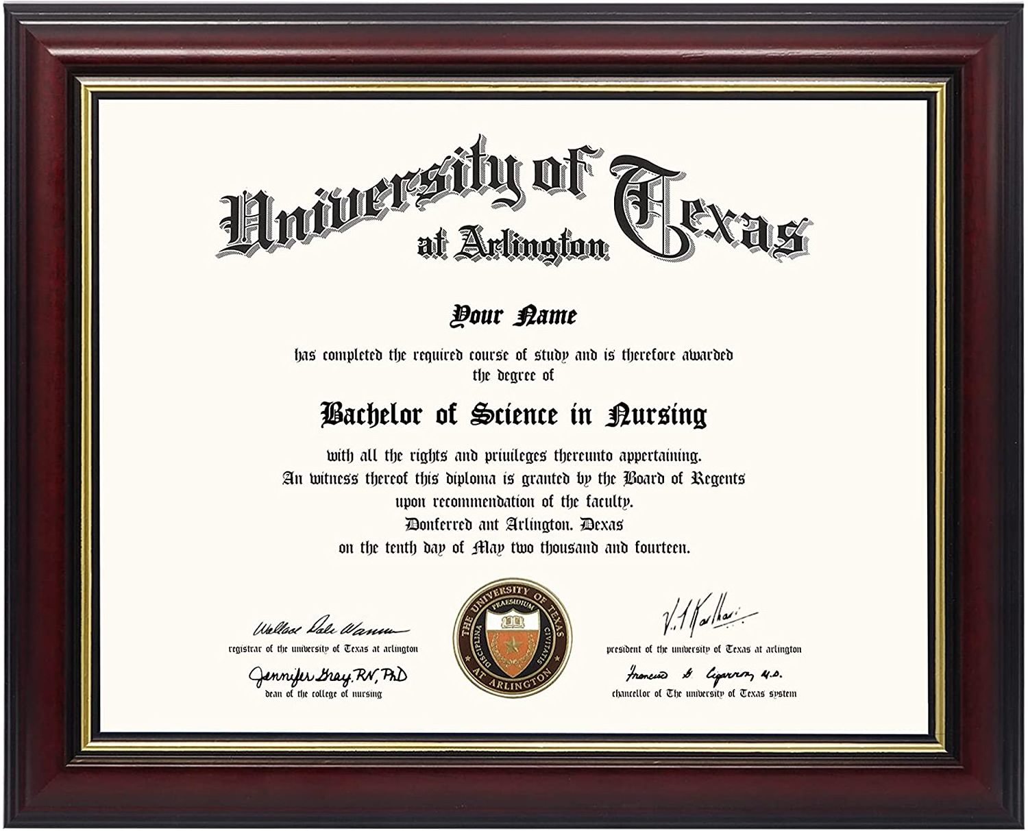 Solid Wood & UV Protection Acrylic,Cherry Finish with Gold Trim Certificate Diploma Frame