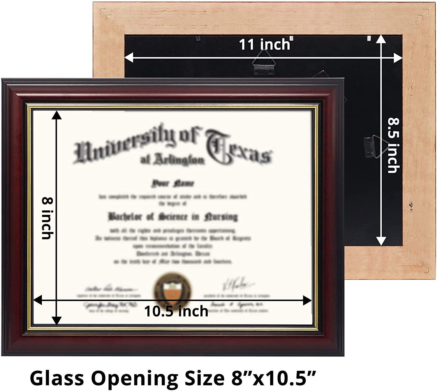 Solid Wood & UV Protection Acrylic,Cherry Finish with Gold Trim Certificate Diploma Frame