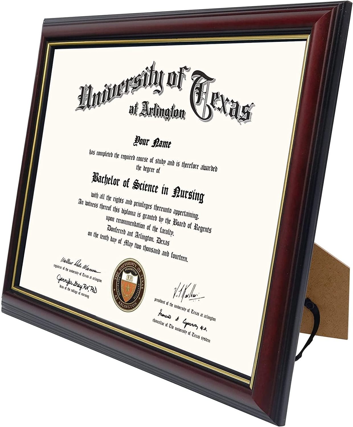 Solid Wood & UV Protection Acrylic,Cherry Finish with Gold Trim Certificate Diploma Frame