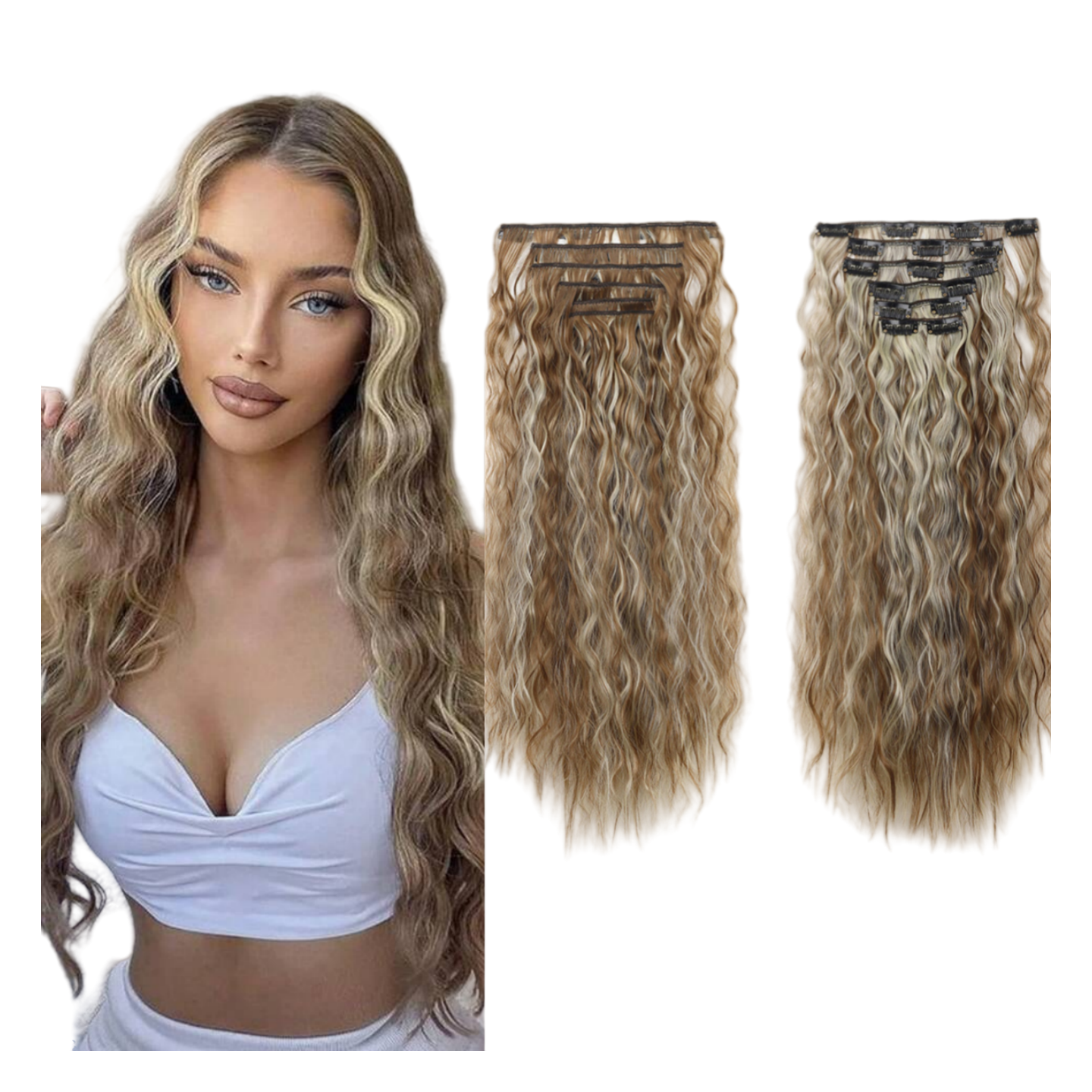 Wholesale Synthetic 24inch Hair Pieces Corn Curly 6 Clips in Hair Synthetic Corn Hair Extensions