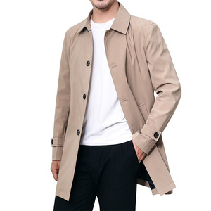 ANSZKTN Men Solid custom logo business Long coat casual trench jacket long lapel windbreaker