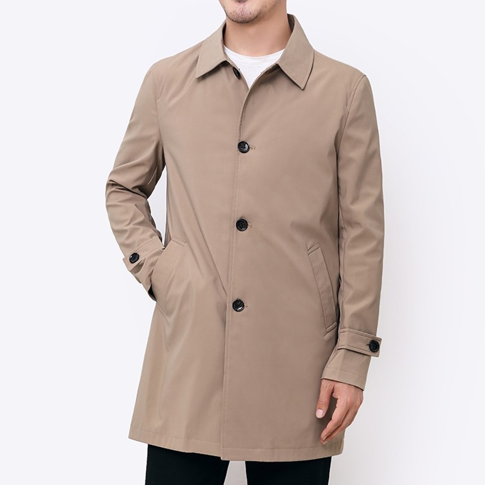 ANSZKTN Men Solid custom logo business Long coat casual trench jacket long lapel windbreaker