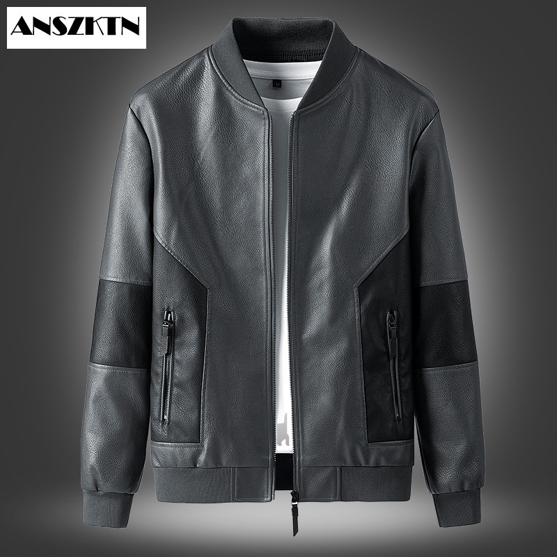 ANSZKTN Men New Spring Fall Soft Leather Jackets Clothing Long Sleeves Coat Fashion Clothing Plus Size 5XL 6XL 7XL 8XL PU Jacket