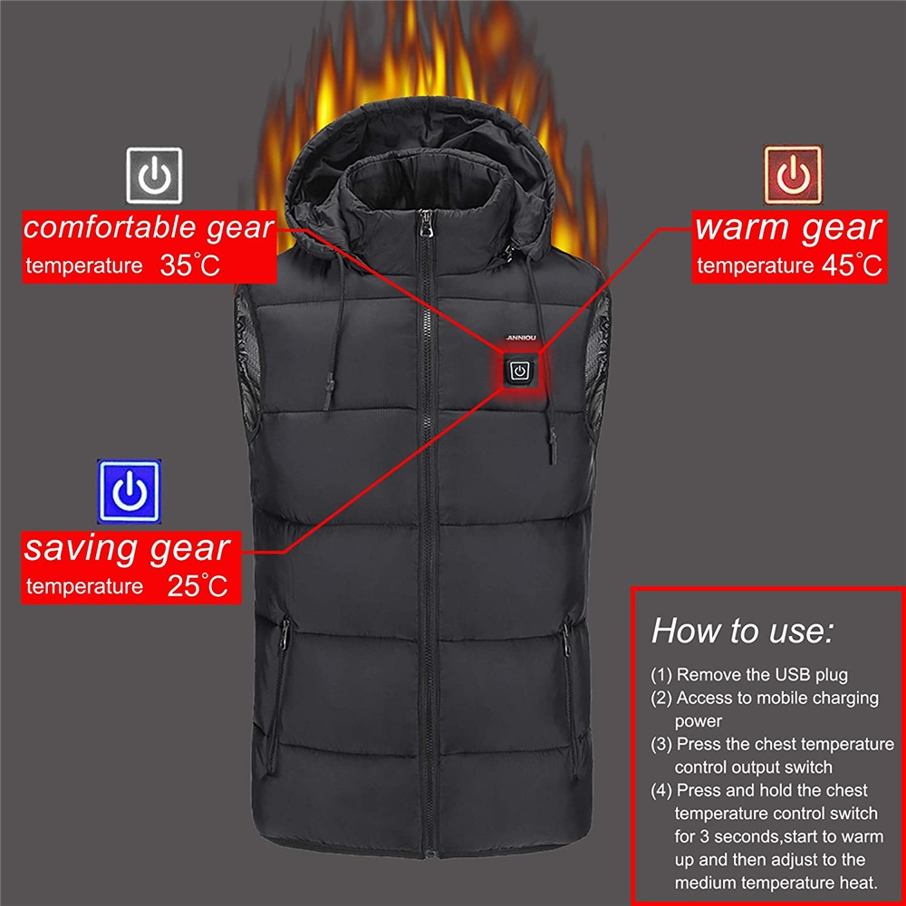 ANSZKTN winter OEM Hot Selling Plus Size Heated Vests in stock usb warm outdoor Vests jacket men's heated waistcoat