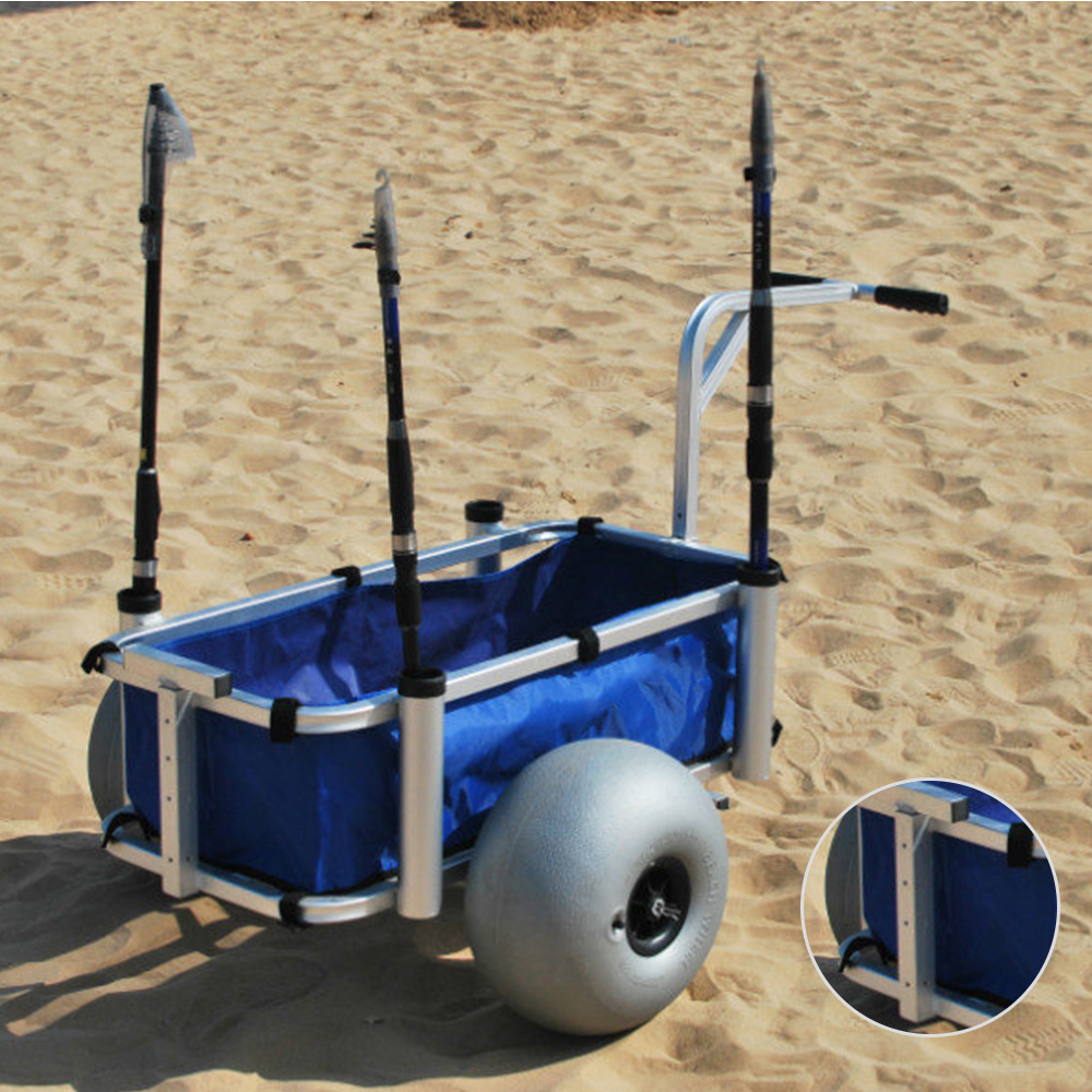 Outdoor Portable Folding Aluminum Balloon Wheel Beach Cart Steel Frame Lightweight Outdoor Camping Beach Cart