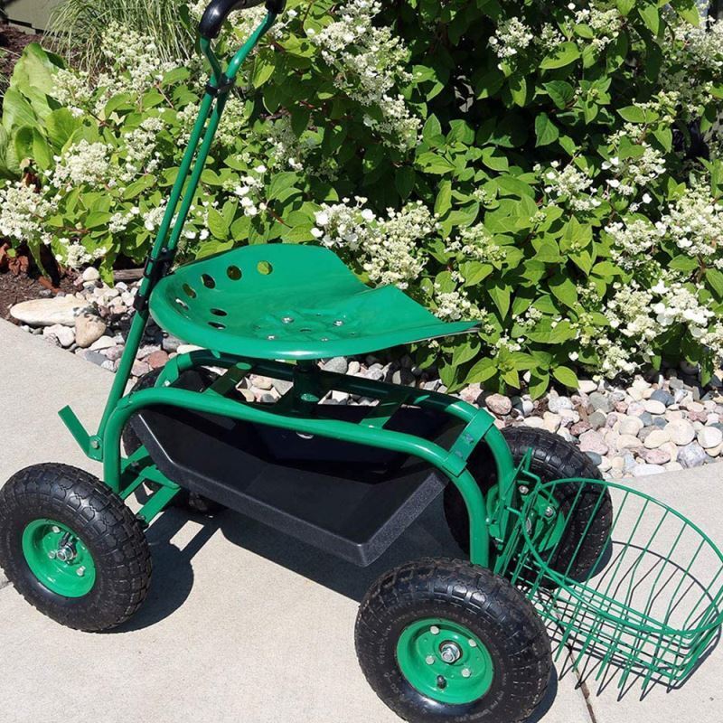 Rolling Garden Cart With Seat With Big Pneumatic Tyre Wholesale Sale Four Wheel Rolling Garden Work Tool Cart