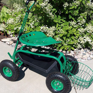 Rolling Garden Cart With Seat With Big Pneumatic Tyre Wholesale Sale Four Wheel Rolling Garden Work Tool Cart