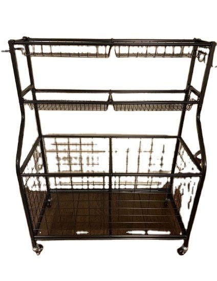 Garage Organizer with Baskets and Hooks, Rolling Sports Ball Storage Cart, Black, Steel