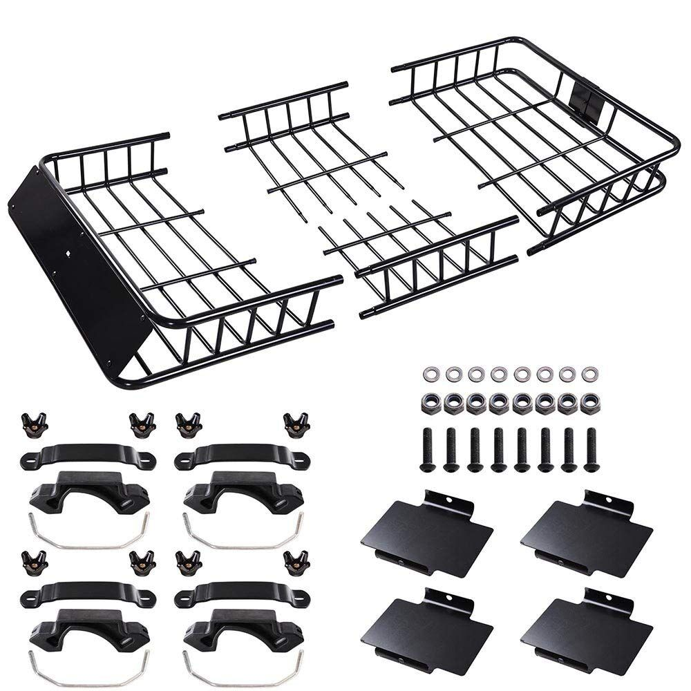 Universal Black Roof Rack Cargo with Extension Car Top Luggage Holder Carrier Basket SUV Storage