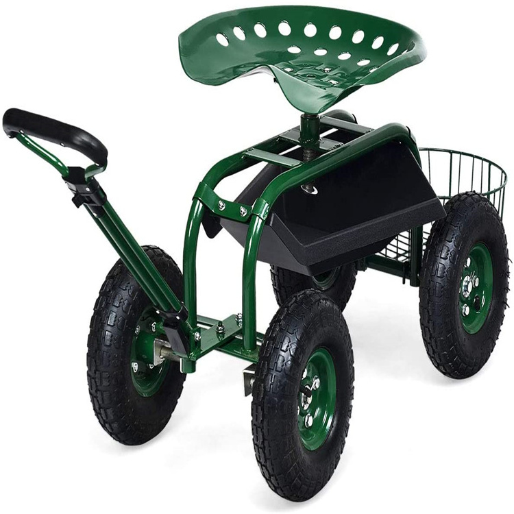 Rolling Garden Scooter Garden Cart Seat with Wheels and Tool Tray, 360 Swivel Seat