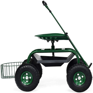 Rolling Garden Scooter Garden Cart Seat with Wheels and Tool Tray, 360 Swivel Seat