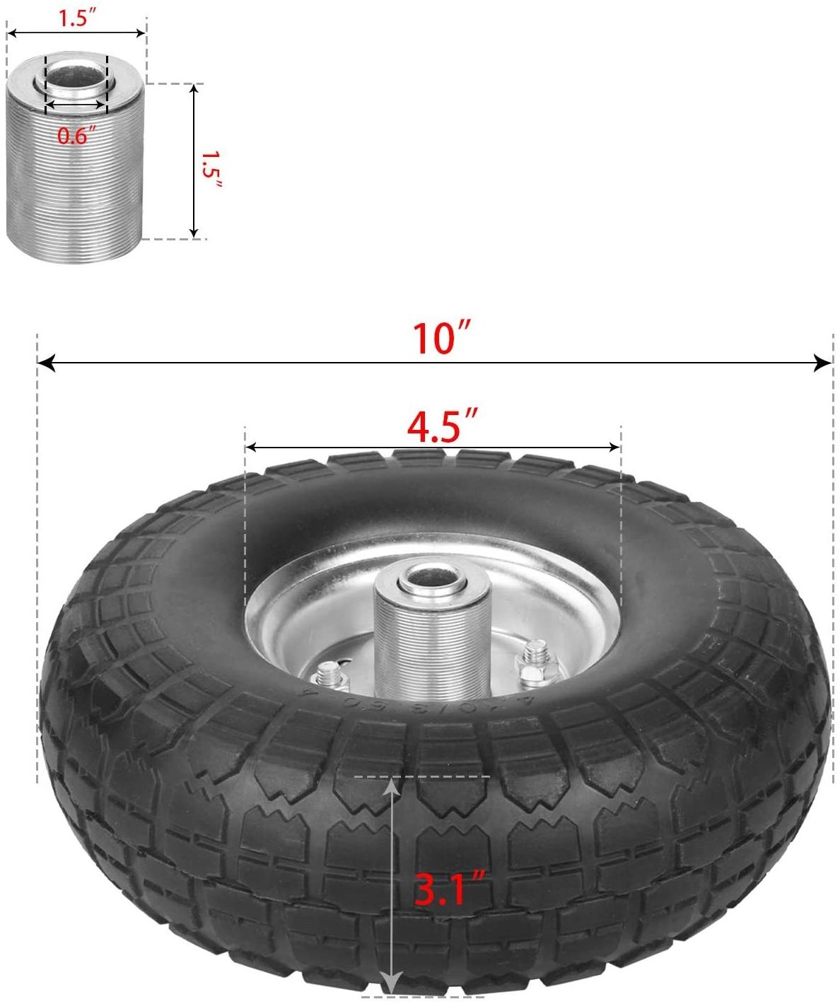 10 Inch Solid Rubber Wheels Tires for Wheelbarrow/Garden Wagon/Hand Cart/Trolley/Snowblower/Lawn Mower/Generator