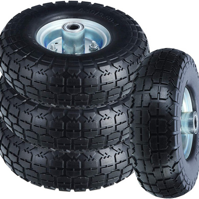 10" Flat Free Tires Solid Rubber Tyre Wheels,4.10/3.50-4 Air Less Tires Wheels with 5/8" Center Bearings,for Hand Truck/Trolley