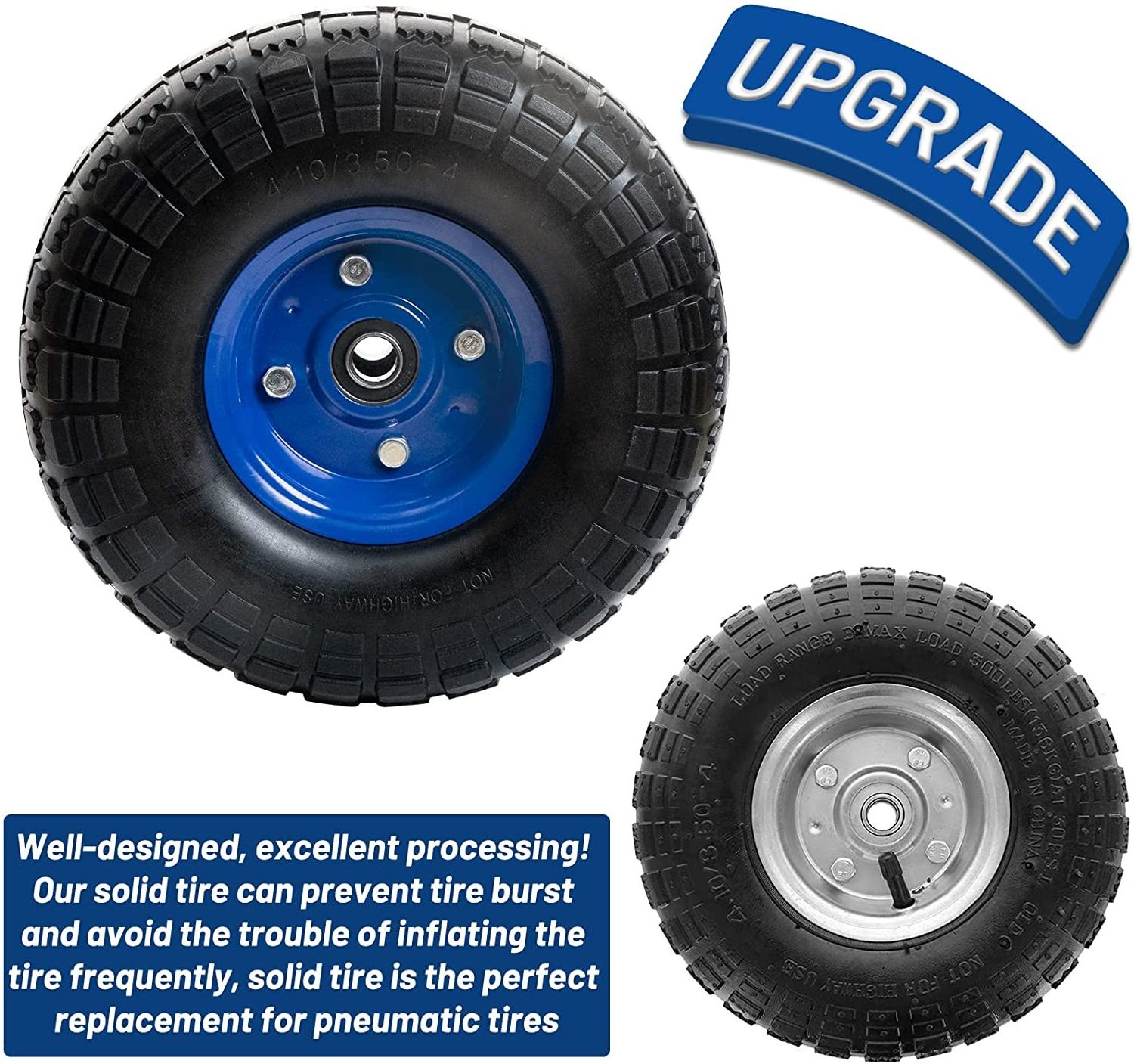 2 Pack 10 Inch Solid Rubber Tires and Wheels