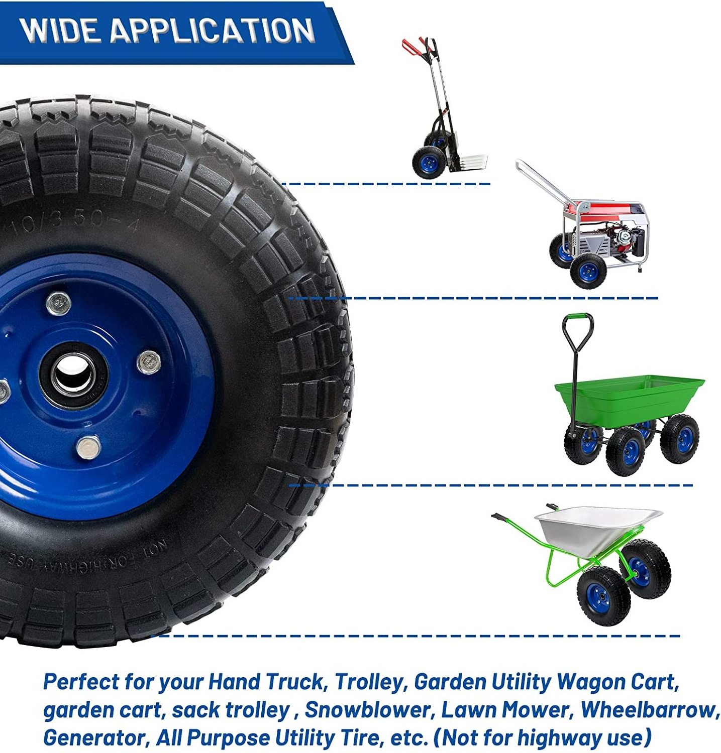 2 Pack 10 Inch Solid Rubber Tires and Wheels