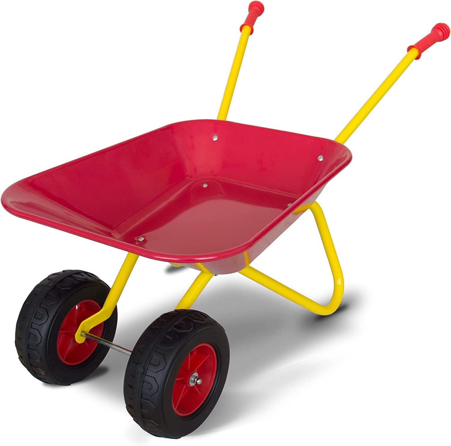 Wheel Kids Wheelbarrow Outdoor Toy Barrow Children Metal Wheelbarrow with Comfortable Handles for Garden -Yellow/Red