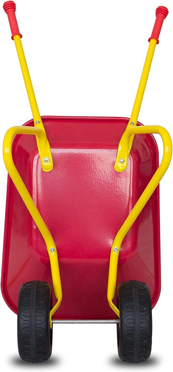 Wheel Kids Wheelbarrow Outdoor Toy Barrow Children Metal Wheelbarrow with Comfortable Handles for Garden -Yellow/Red