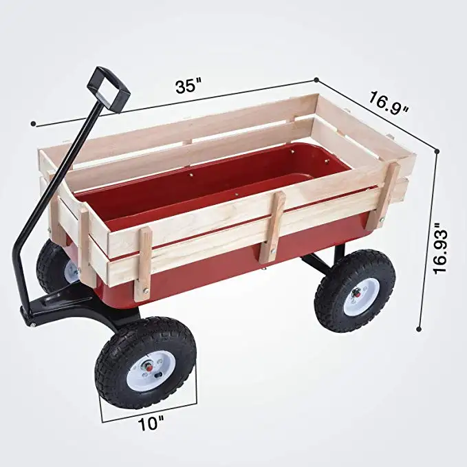 Garden Cart and Wagon with Wheels, Steel Wood Sides Railing Heavy-Duty 330-lbs Capacity