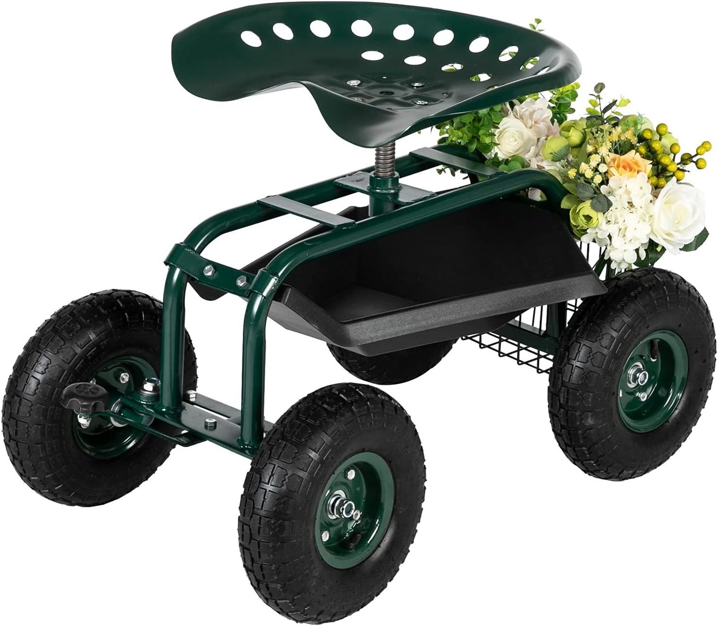 Garden Cart Gardening Workseat w/Wheels Rolling Work Seat with Adjustable 360 Degree Swivel Seat