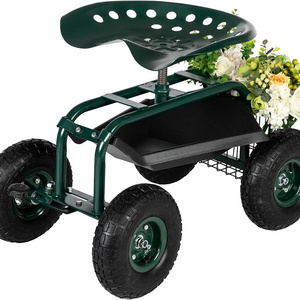 Garden Cart Gardening Workseat w/Wheels Rolling Work Seat with Adjustable 360 Degree Swivel Seat