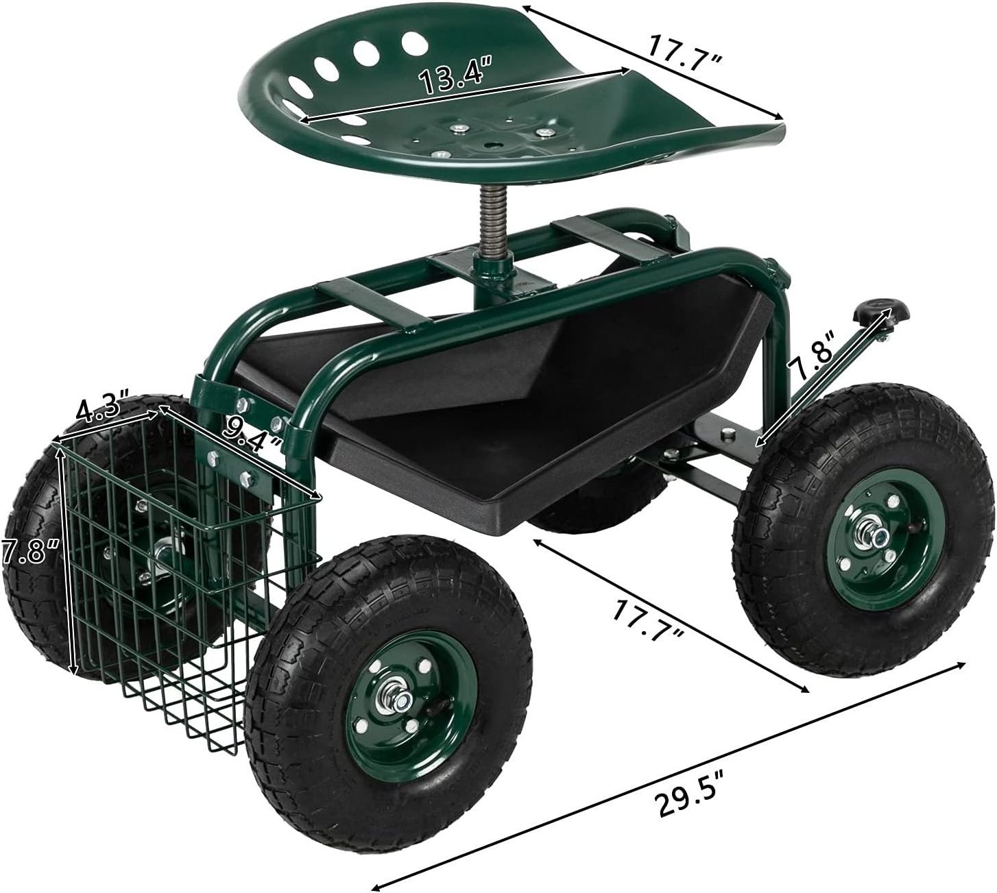 Garden Cart Gardening Workseat w/Wheels Rolling Work Seat with Adjustable 360 Degree Swivel Seat