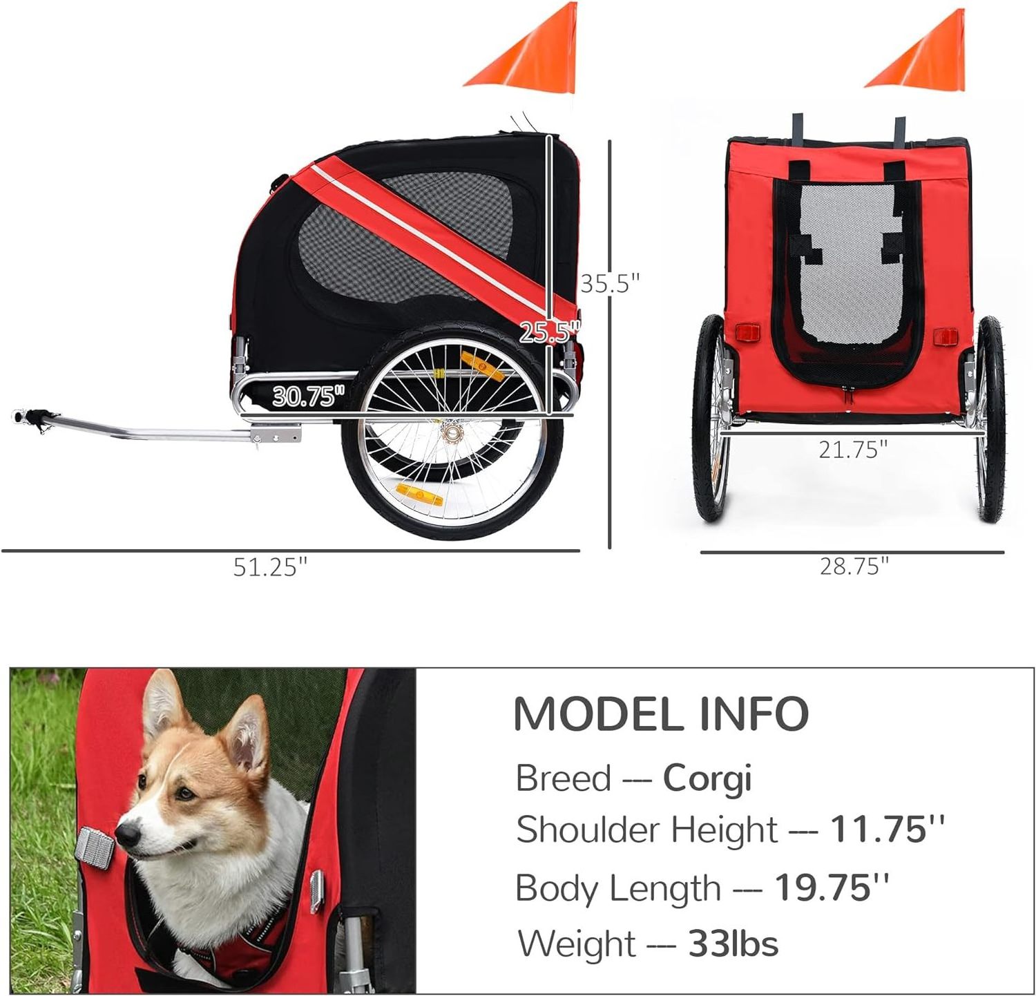 Dog Bike Trailer Pet Cart Bicycle Wagon Cargo Carrier Attachment for Travel