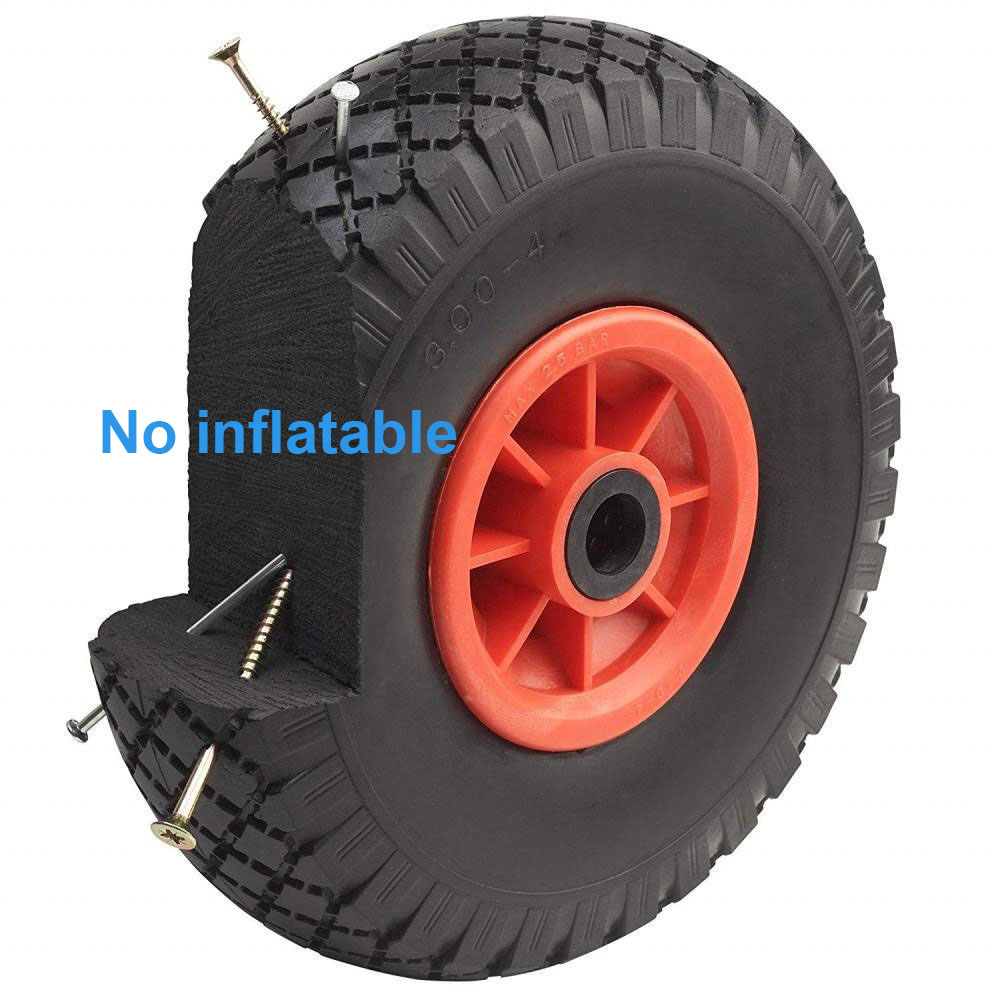 Popular pu foamed flat free wheel for wheel barrow ribbed tread NEVER NO need to inflate to Global