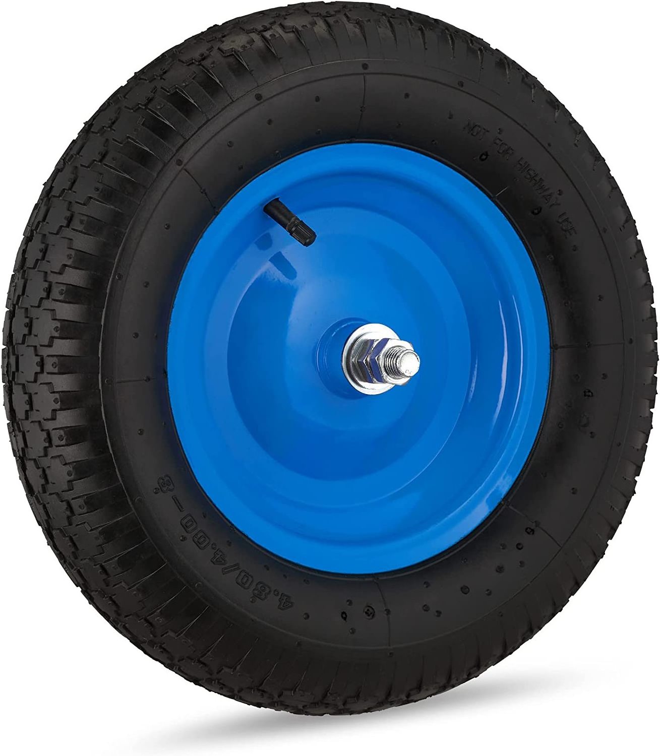 4.80 4.00-8 Wheelbarrow Tyre, Pneumatic Spare Wheel, Steel Rim and Axle, Max. 120 kg, Rubber, Black/Blue