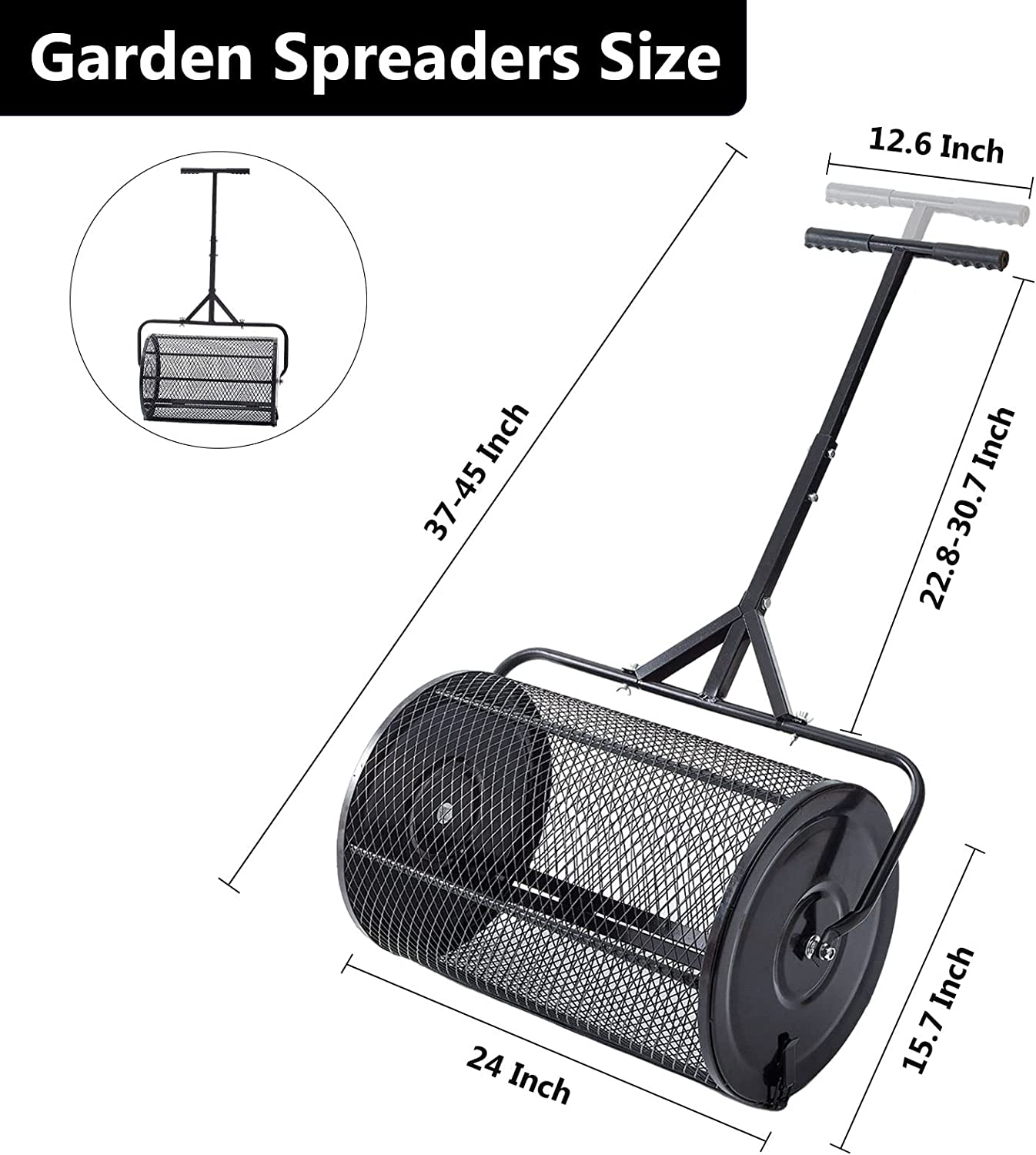 Heavy Duty Metal Peat Moss Spreader with Upgrade T Shaped Handle, Manure Spreader for Planting Seeding Top Soil Dirt