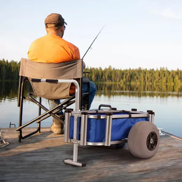 Storage Durable Aluminum Fishing and Marine Outdoor Rolling Utility Cart with Large Tires for Hauling Gear and Equipment, Blue