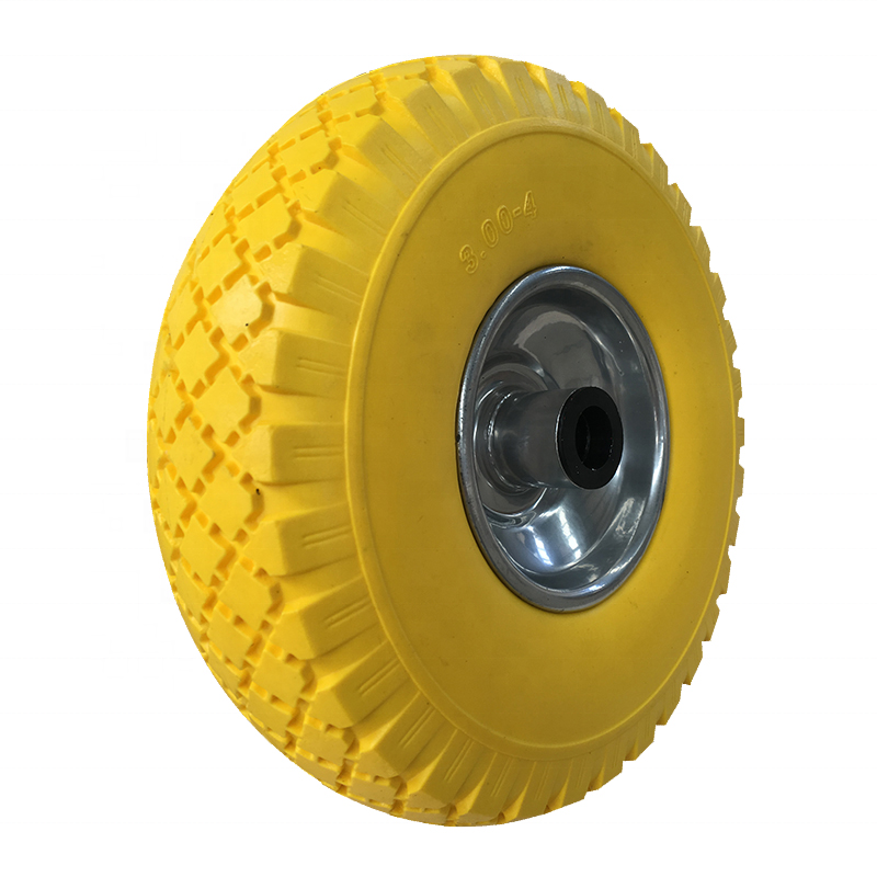 Popular pu foamed flat free wheel for wheel barrow ribbed tread NEVER NO need to inflate to Global